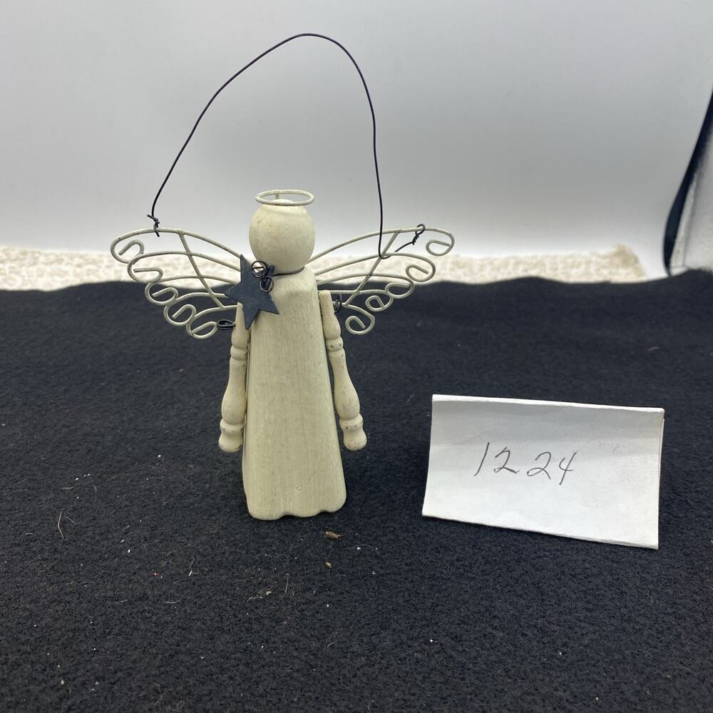 Vtg Ohio Wholesale Wood Angel Figurine With Wire Wings-Distressed Rustic